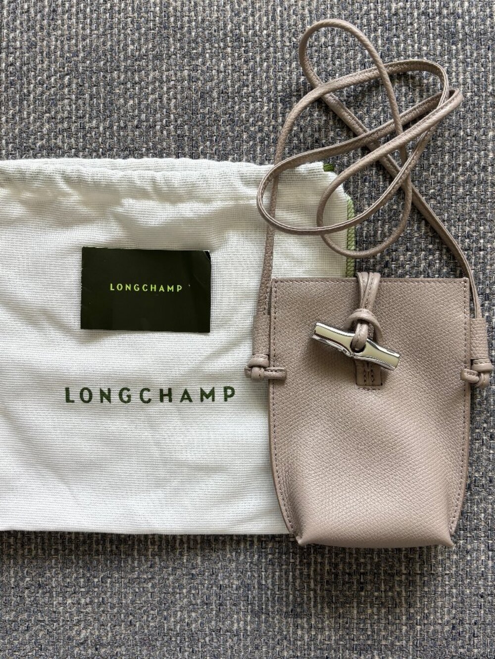 Longchamp Le Roseau Leather Phone Case Clay Silver Bamboo Toggle Clasp